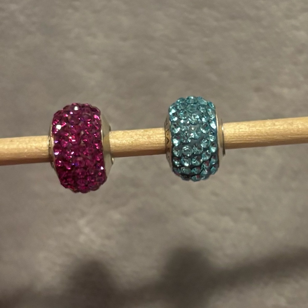 Dark Pink and Sky Blue Crystal Beads Sterling Silver for Bracelet